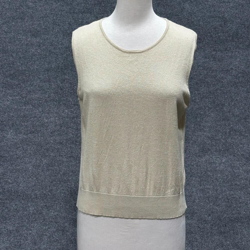 August Silk Sweater Vest Womens XL Beige Silk Cotton Wool Crewneck Knit Tank